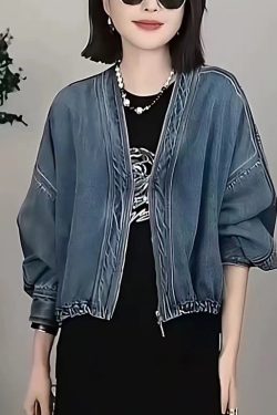 Style Blue Oversized Denim Cardigan Batwing Sleeve