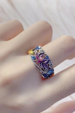 Style Blue Sterling Silver Cloisonne Brocaded Carp Rings