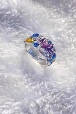 Style Blue Sterling Silver Cloisonne Brocaded Carp Rings