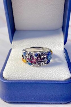 Style Blue Sterling Silver Cloisonne Brocaded Carp Rings
