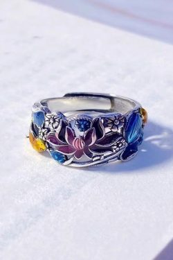 Style Blue Sterling Silver Cloisonne Brocaded Carp Rings