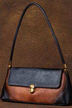 Style Brown Color contrast Paitings Leather Tote Handbag