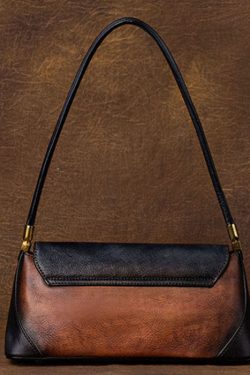 Style Brown Color contrast Paitings Leather Tote Handbag