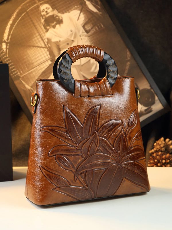 Style Brown Embossed Large Capacity Faux Leather Tote Handbag