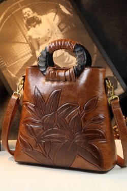 Style Brown Embossed Large Capacity Faux Leather Tote Handbag
