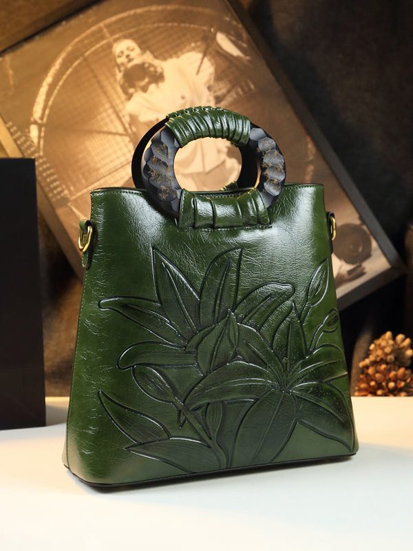 Style Brown Embossed Large Capacity Faux Leather Tote Handbag