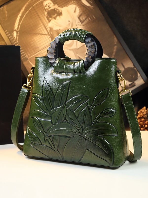 Style Brown Embossed Large Capacity Faux Leather Tote Handbag