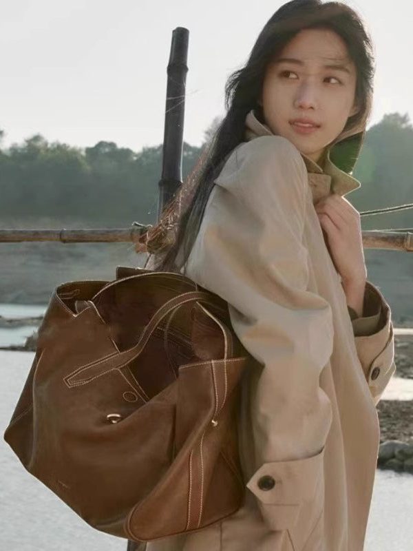 Style Brown Large Capacity Calf Leather Satchel Handbag