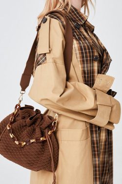 Style Brown Large Capacity Drawstring Cotton Pouch Handbag