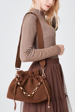 Style Brown Large Capacity Drawstring Cotton Pouch Handbag