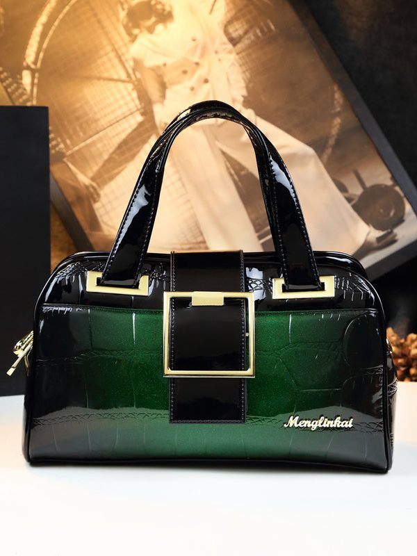 Style Gradient Color Solid Durable Faux Leather Tote Handbag