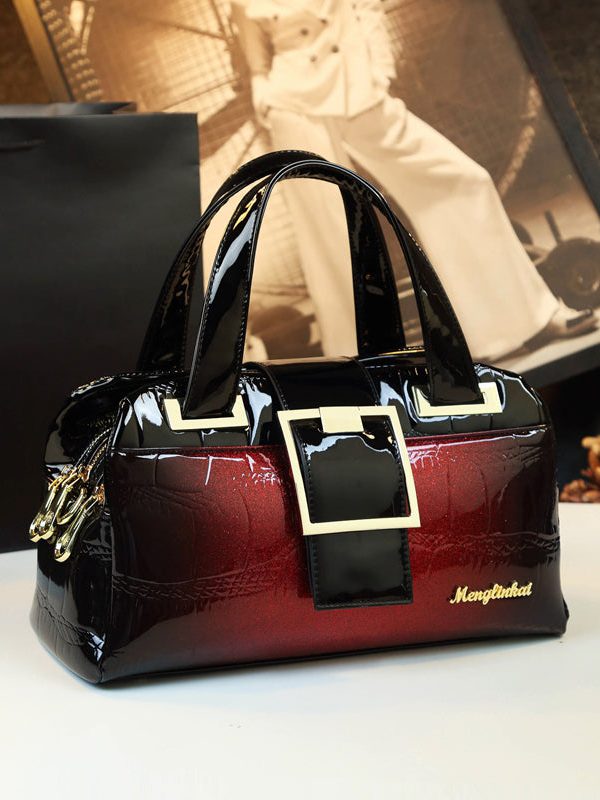 Style Gradient Color Solid Durable Faux Leather Tote Handbag