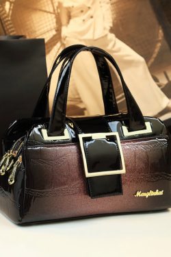 Style Gradient Color Solid Durable Faux Leather Tote Handbag