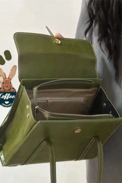 Style Green Solid Durable Faux Leather Satchel Handbag