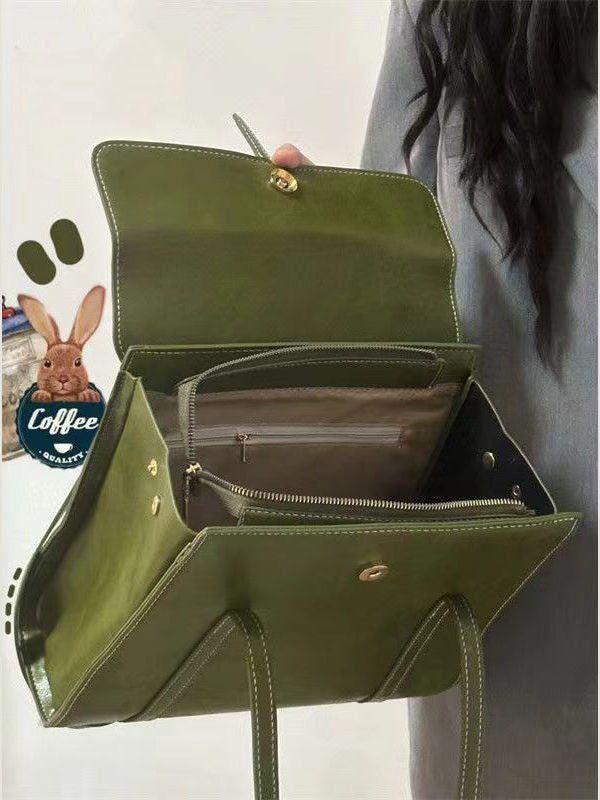 Style Green Solid Durable Faux Leather Satchel Handbag