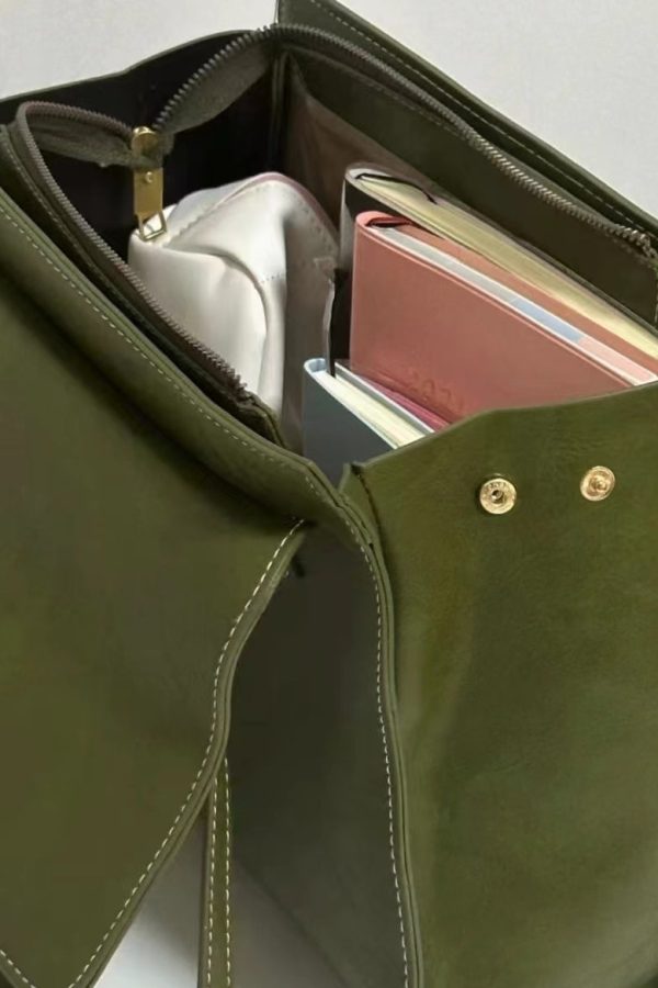 Style Green Solid Durable Faux Leather Satchel Handbag