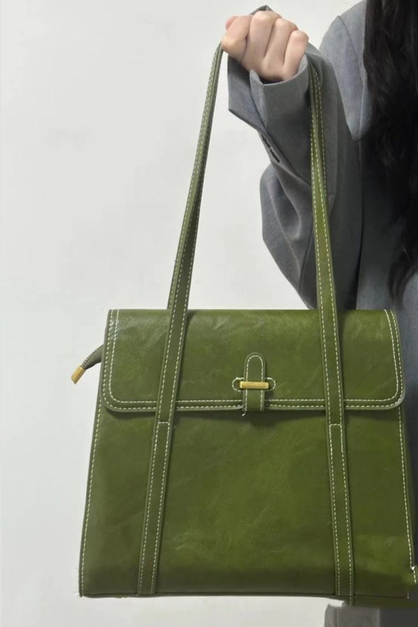 Style Green Solid Durable Faux Leather Satchel Handbag