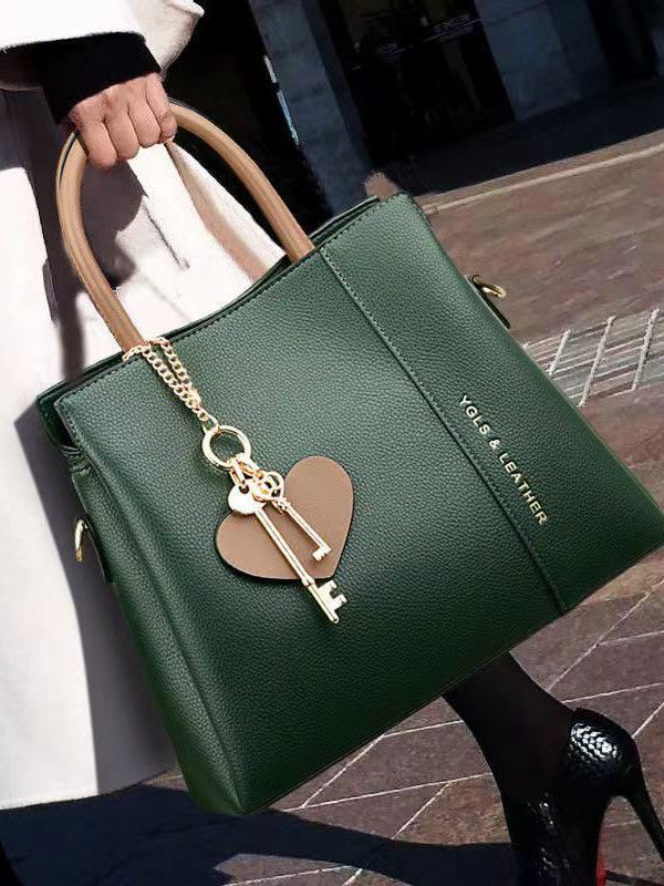 Style Green Versatile Large Capacity Leather Tote Handbag
