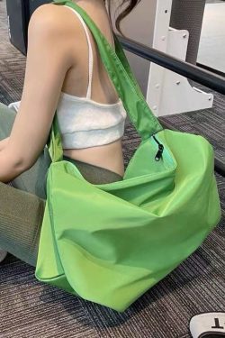 Style Green Zippered Patchwork Oversize Nylon Messenger Bag