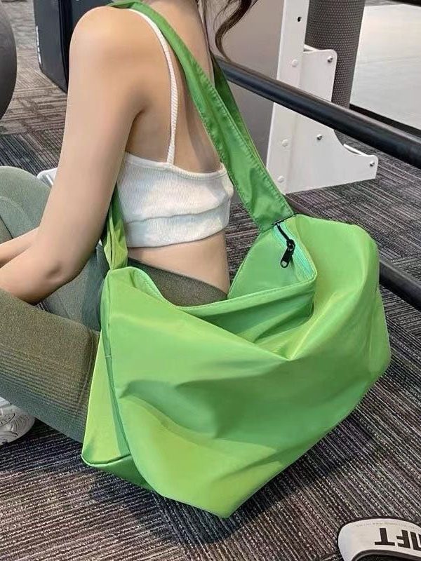 Style Green Zippered Patchwork Oversize Nylon Messenger Bag