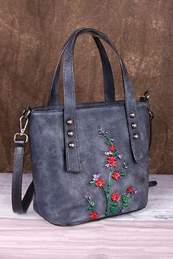 Style Grey Floral Paitings Calf Leather Messenger Bag