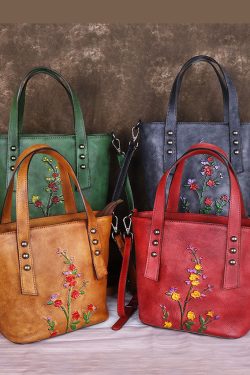 Style Grey Floral Paitings Calf Leather Messenger Bag