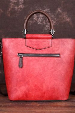 Style Red Floral Paitings Calf Leather Tote Handbag