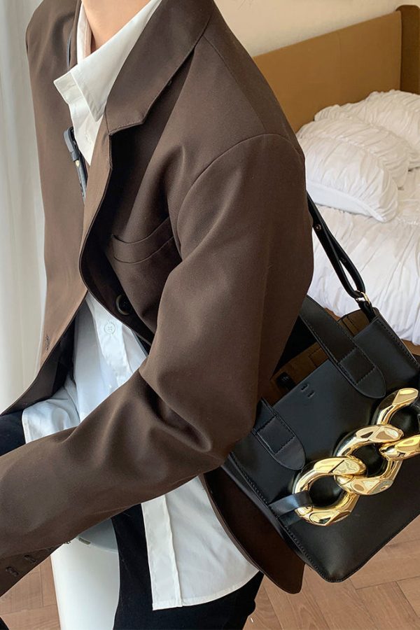 Style Yellow Chain Linked Faux Leather Tote Mini Bag