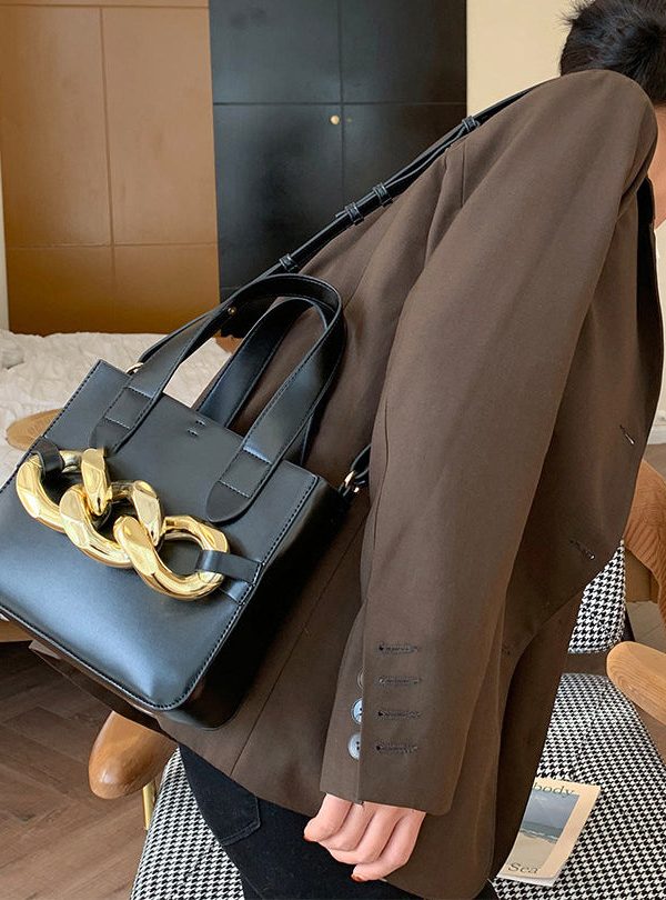 Style Yellow Chain Linked Faux Leather Tote Mini Bag