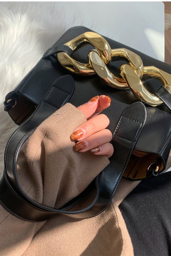 Style Yellow Chain Linked Faux Leather Tote Mini Bag