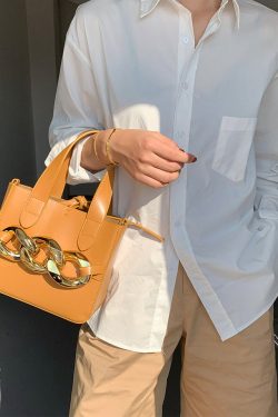 Style Yellow Chain Linked Faux Leather Tote Mini Bag