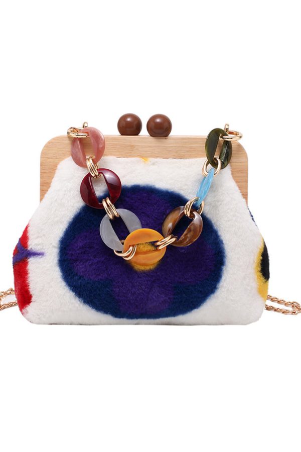 Stylish Acrylic Fuzzy Fur Fluffy Patchwork Messenger Bag