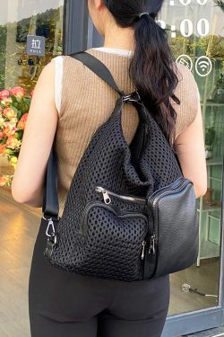 Stylish Black Hollow Out Pockets Cotton Versatile Backpack Bag