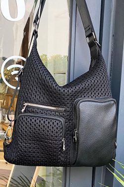 Stylish Black Hollow Out Pockets Cotton Versatile Backpack Bag