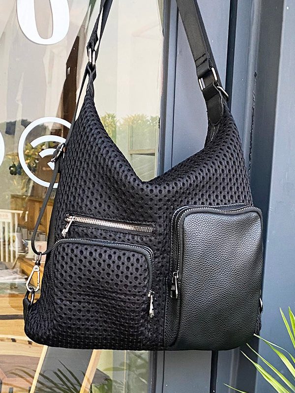Stylish Black Hollow Out Pockets Cotton Versatile Backpack Bag