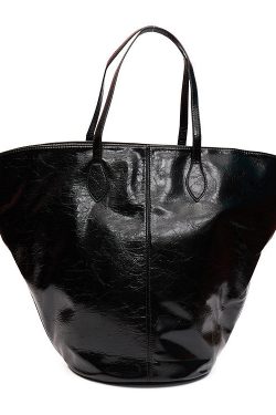 Stylish Black Large Capacity Faux Leather Bucket Bag