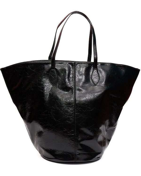 Stylish Black Large Capacity Faux Leather Bucket Bag