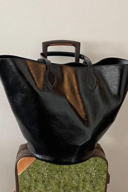 Stylish Black Large Capacity Faux Leather Bucket Bag