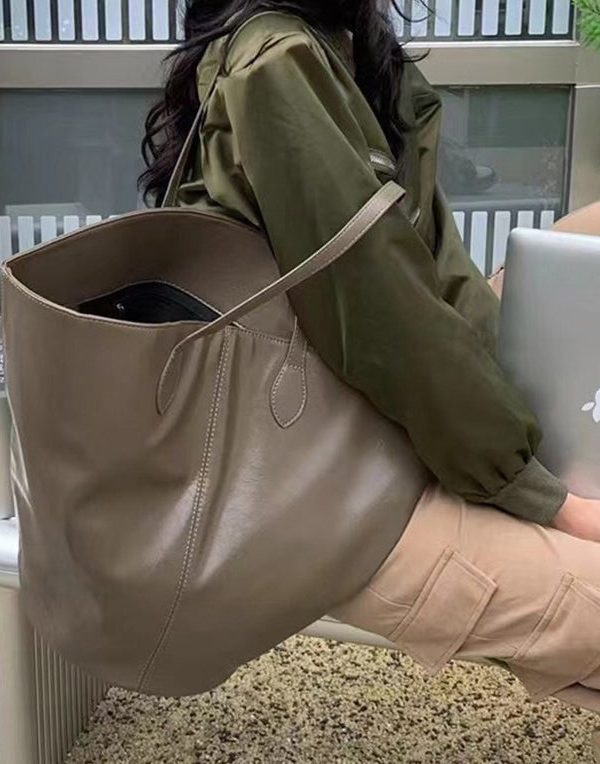 Stylish Black Large Capacity Solid Durable Faux Leather Bucket Bag