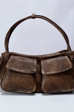 Stylish Black Pockets Durable Faux Leather Satchel Handbag