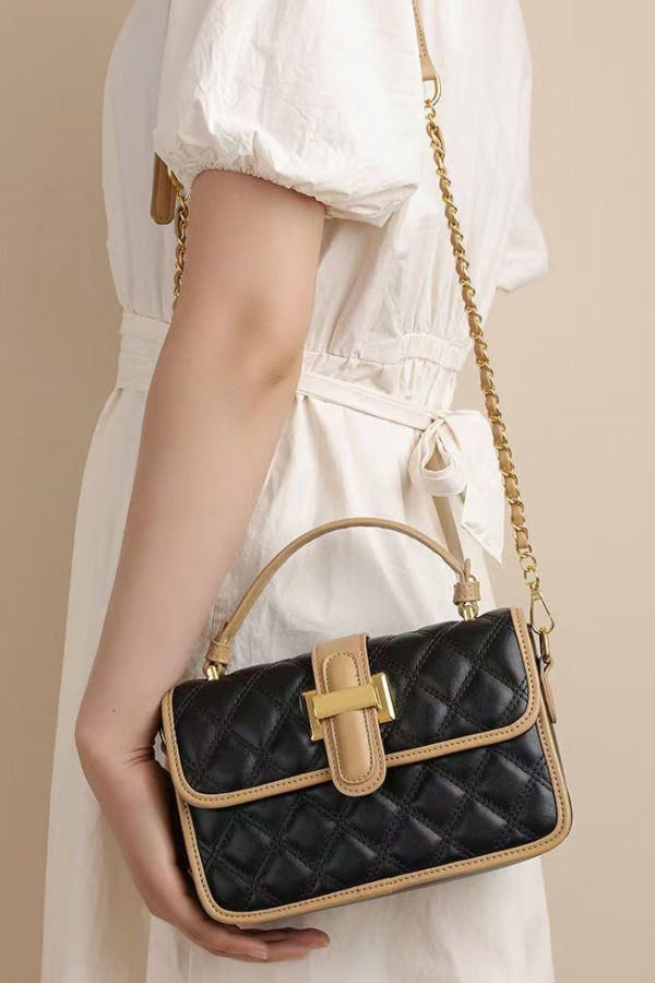 Stylish Black Solid Durable Calf Leather Tote Handbag