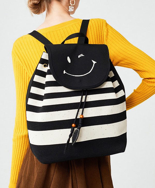 Stylish Black Striped Large Capacity Cotton Backpack Bag