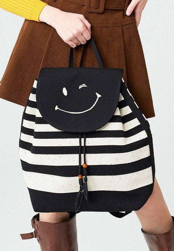 Stylish Black Striped Large Capacity Cotton Backpack Bag