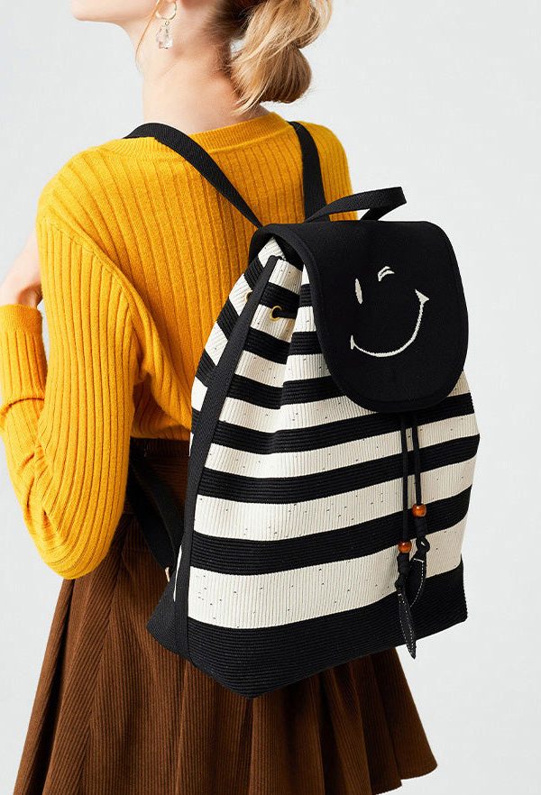 Stylish Black Striped Large Capacity Cotton Backpack Bag