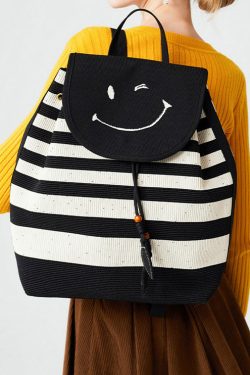 Stylish Black Striped Large Capacity Cotton Backpack Bag