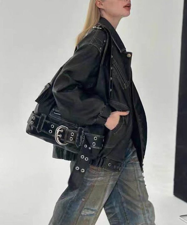 Stylish Black Zippered Solid Durable Faux Leather Shoulder Bags