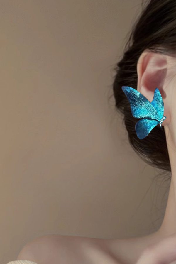 Stylish Blue Copper Alloy Zircon Butterfly Stud Earrings