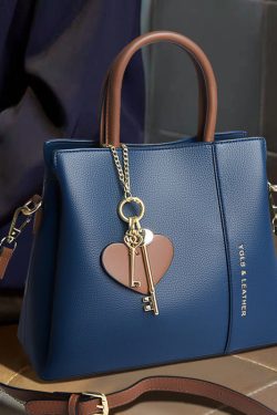 Stylish Blue Love High-capacity Faux Leather Tote Handbag