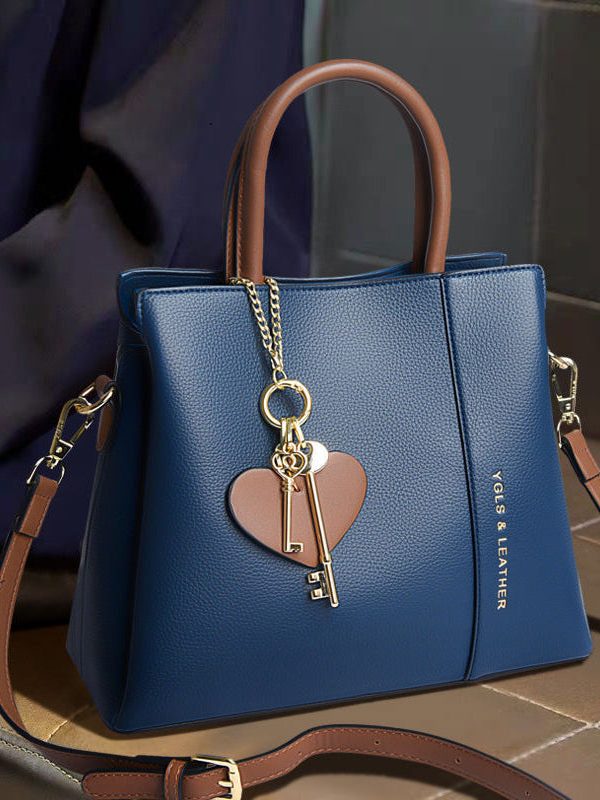 Stylish Blue Love High-capacity Faux Leather Tote Handbag