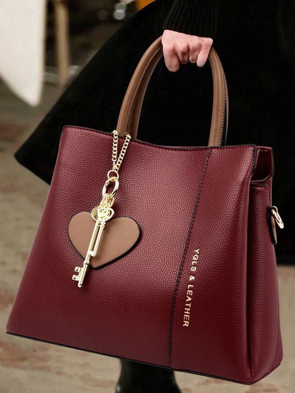 Stylish Blue Love High-capacity Faux Leather Tote Handbag